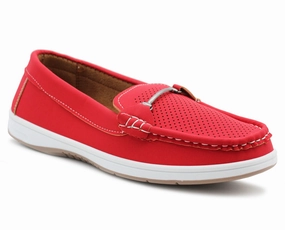 Womens Slip On Loafers Flat Casual Buckle Penny Loafer Pumps Moccasin Breathable Deck Boat Shoes Red Loafers Mules