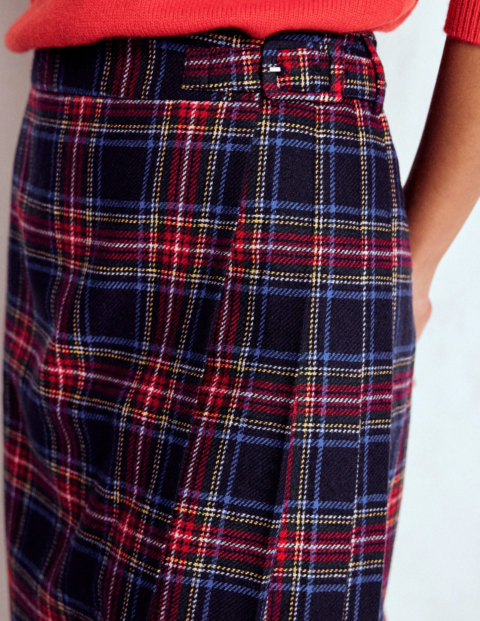 4 Inch Knee High Boots Helen Wool Kilt Skirt-Navy, Green and Red Check
