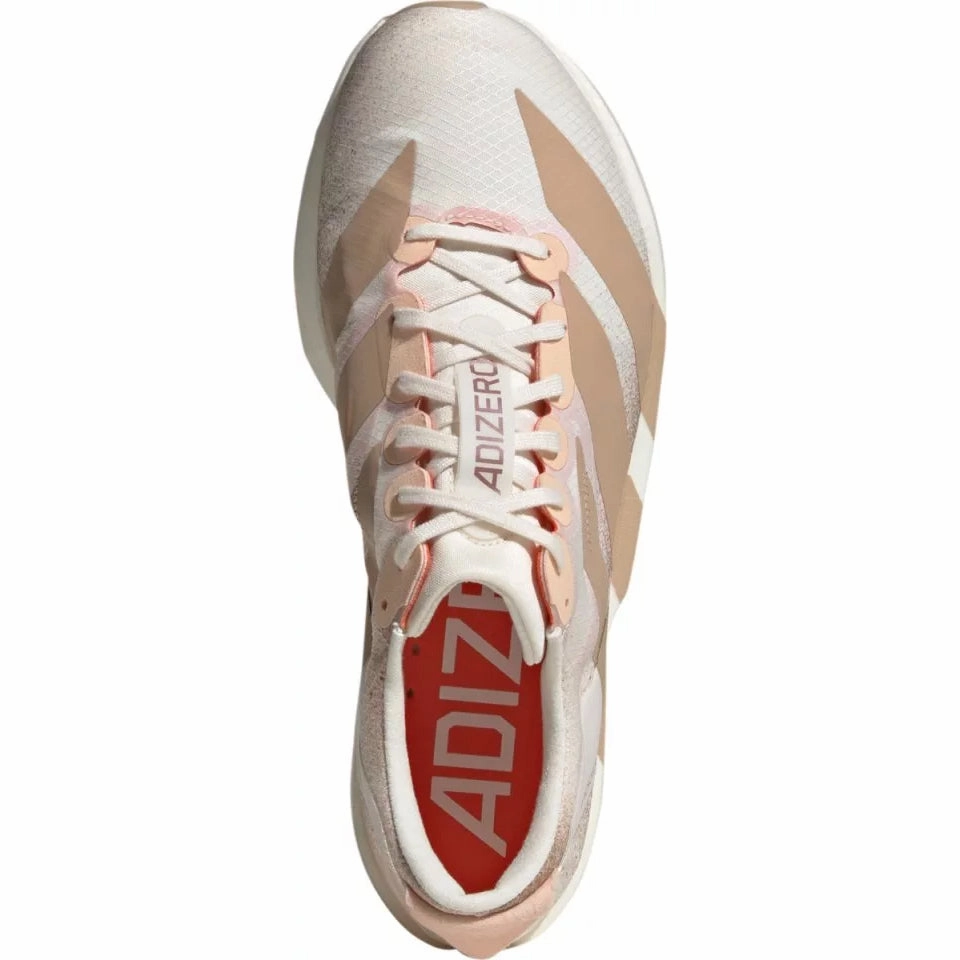 Women's Adizero Adios 9 Running Shoes Chalk White / Warm Sandstone / Impact Orange Soccer Shoes Adidas Predator