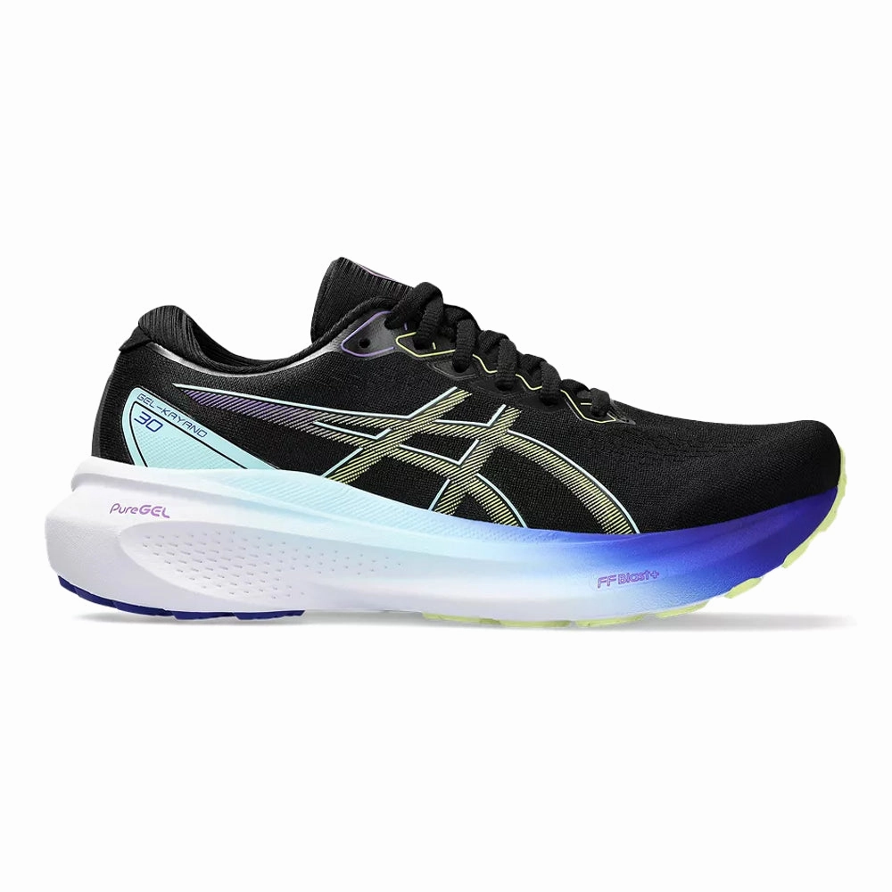 Women's Asics Gel-Kayano 30, Black/Glow Yellow, 10.5 D Wide Asics Winter Trail Running Shoes