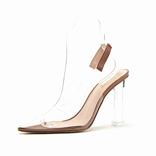 Gem High Heels Women's Cinderella Transparent Clear Lucite Pumps Chunky Block Heels Shoes