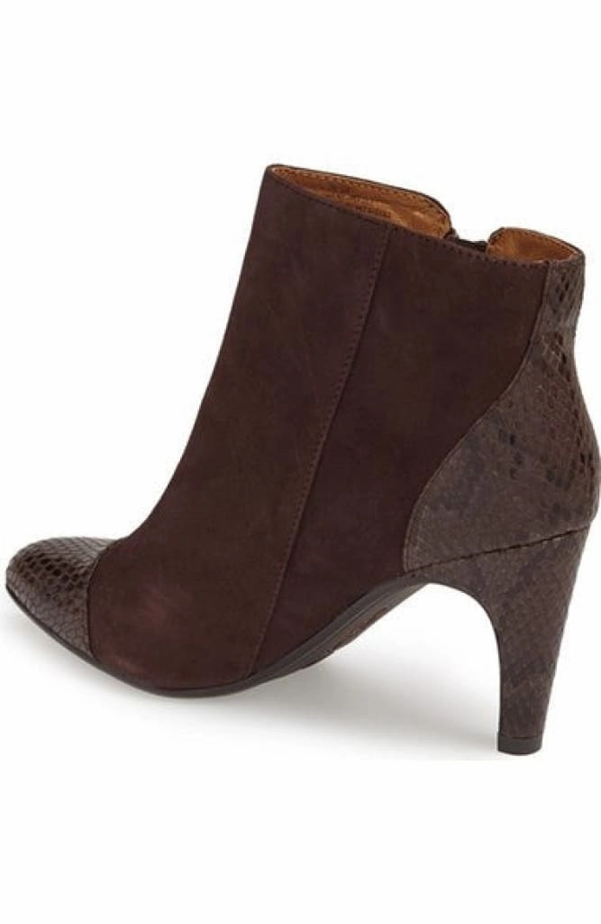 Women's Sfft 'Pavan' Round Toe Black Suede Snake Skin Embossed Ankle Boot Burnt Orange Ankle Boots