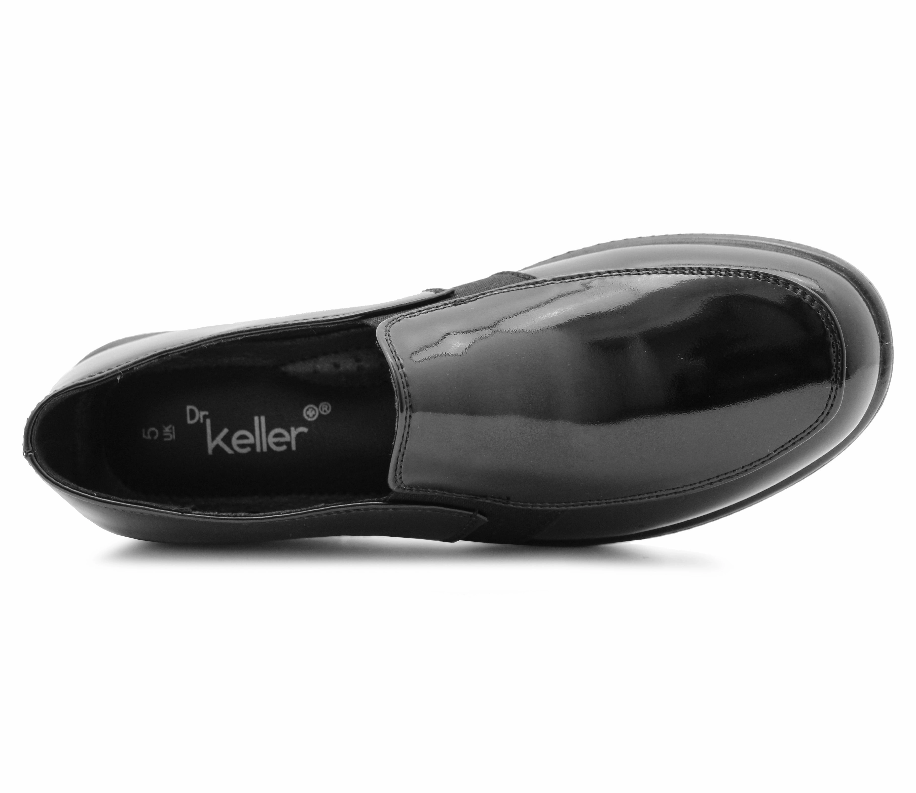 Womens Slip On Loafers Black Patent Ladies Casual Smart Twin Gusset Low Wedge Flat Office Moccasin Pumps Shoes Loafers Extra Wide