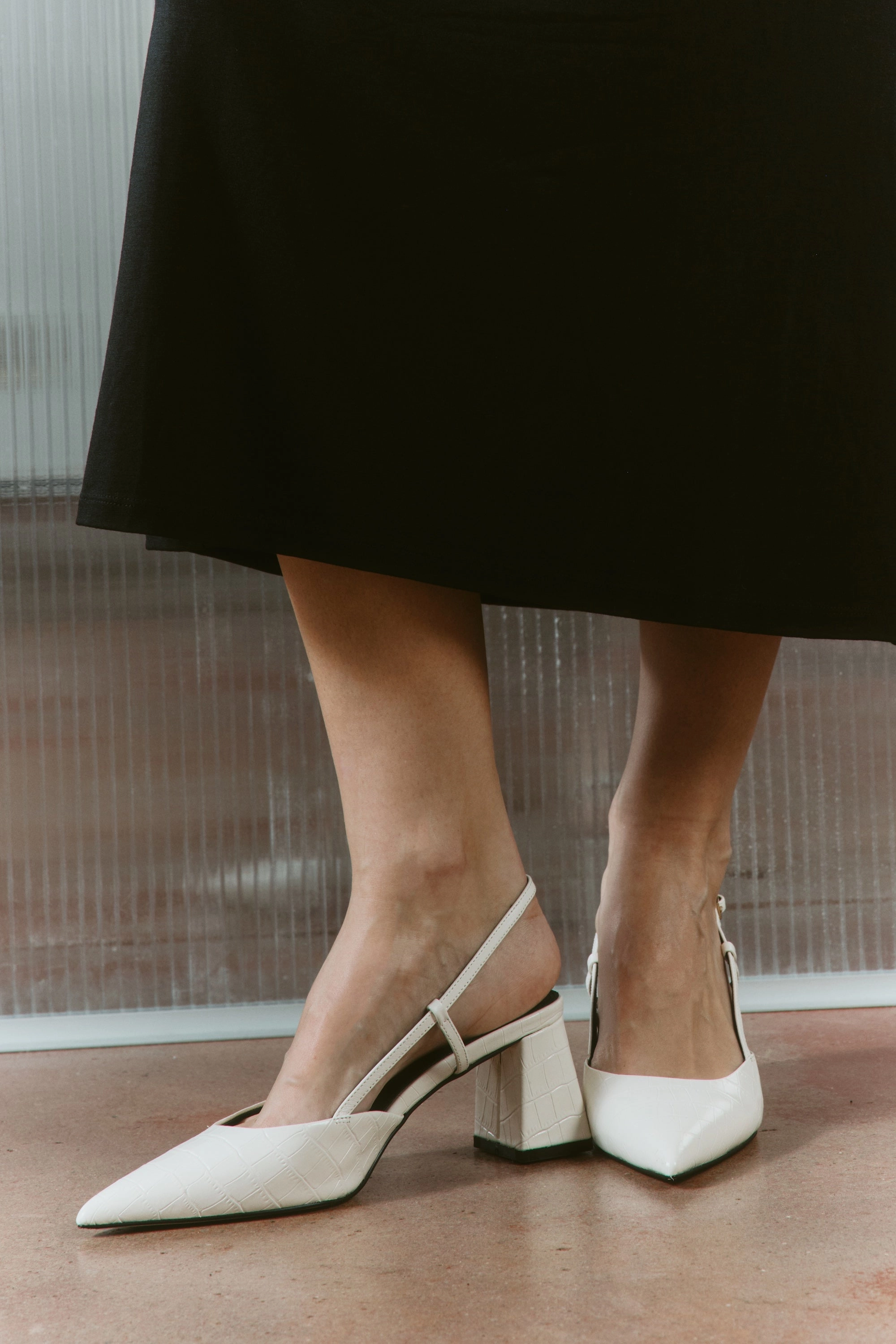 Yasmine Slingback Heels - Chalk White Croc Leather High Heel Pantyhose