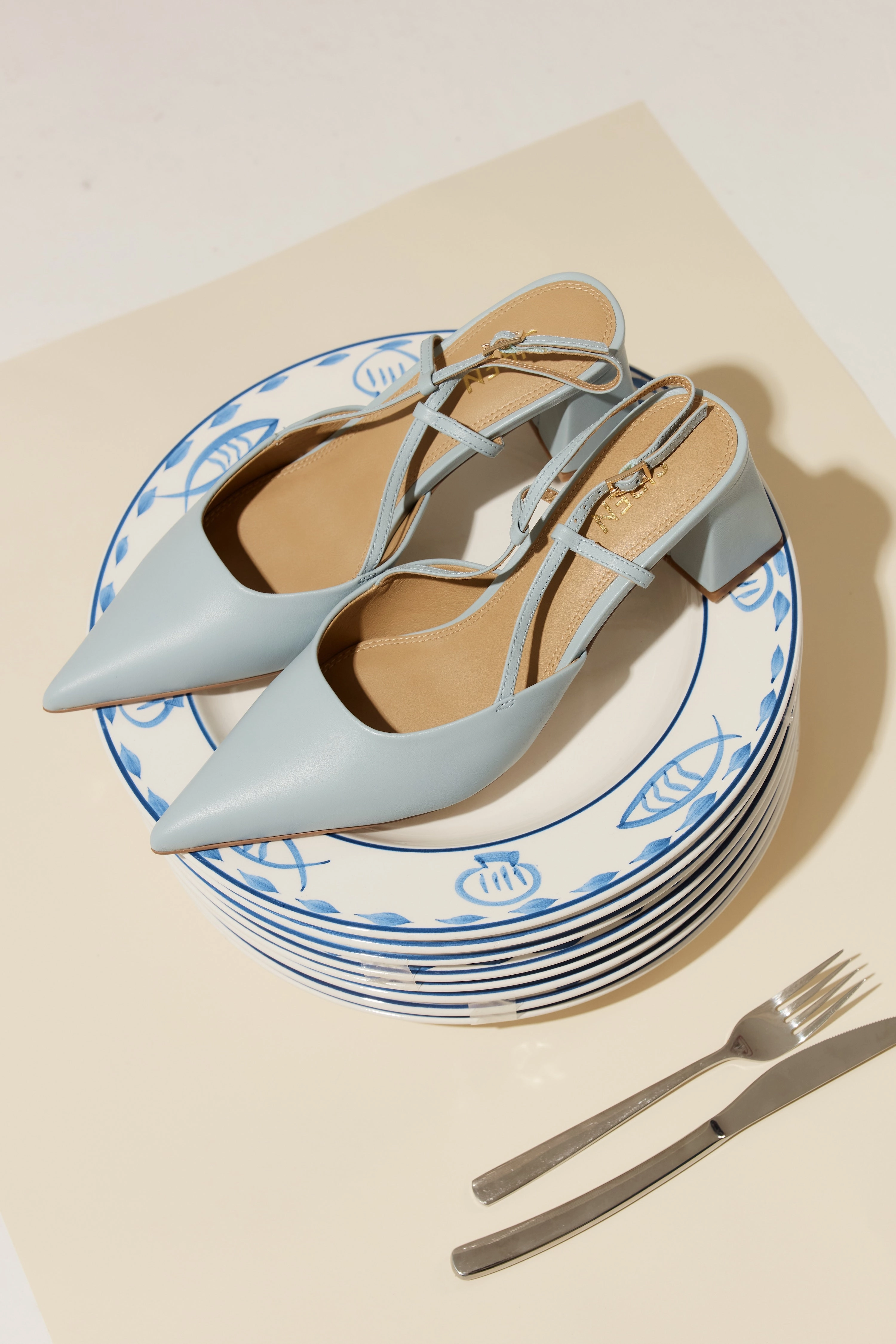 Yasmine Slingback Heels - Soft Blue Leather Styles Of High Heels Shoes