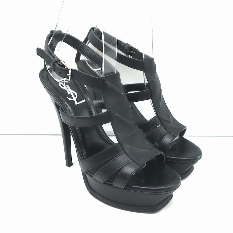 High Heels Drawing Reference Yves Saint Laurent Y-Embossed Platform Sandals Black Leather Size 37