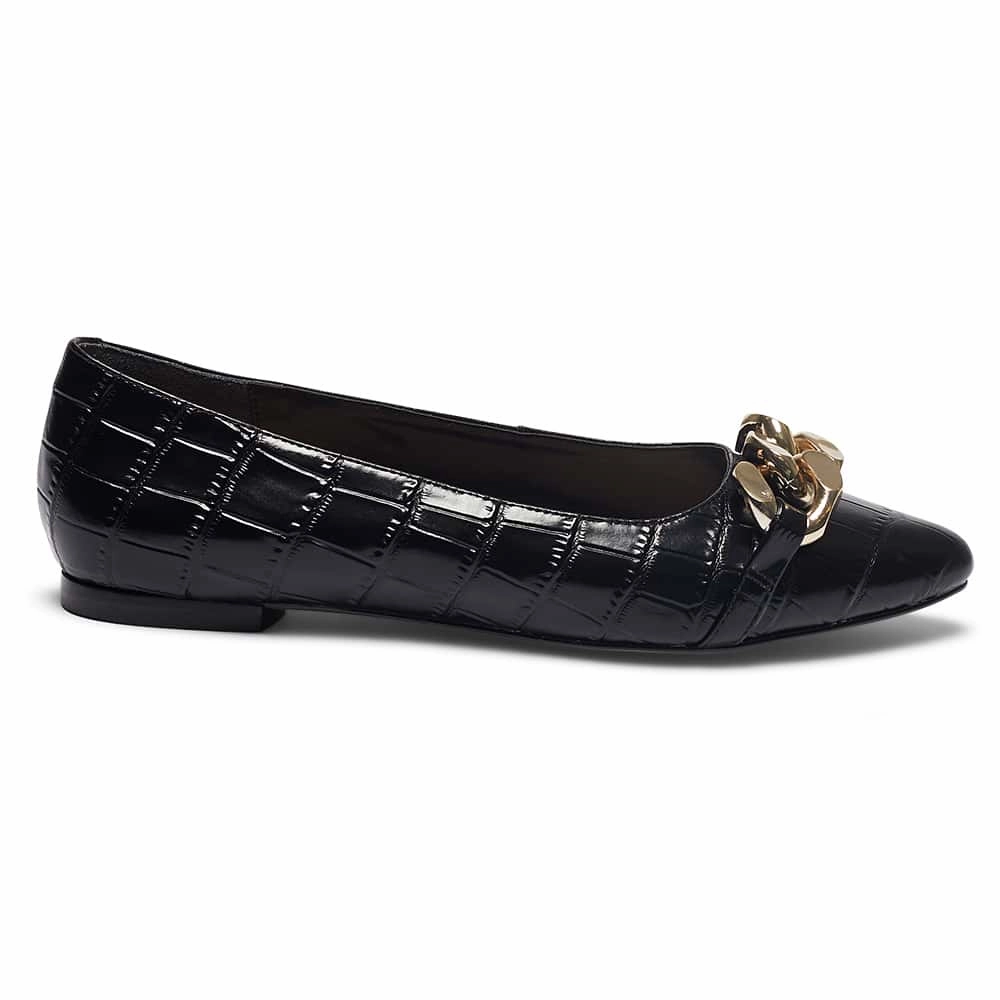 Flat Shoes Pattern Lacey Flat in Black Croc Leather